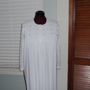 Cuddledown Pima Cotton Embroidered Smocked Long Sleeve Sleep Gown Sz S